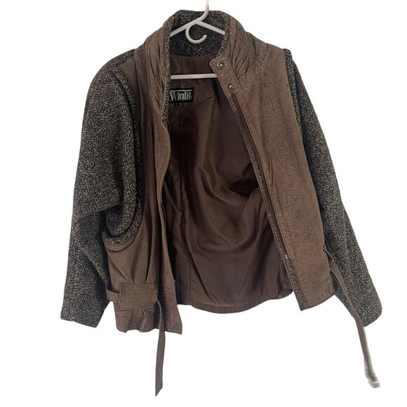 Winlit Vintage 90s Women's Size Small Wool Leather Brown Bomber Moto Jacket - Picture 1 of 13